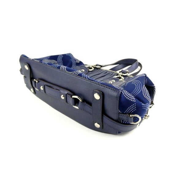 Coach Ashley Gathered Leather Signature Op Art Dotted Navy Satchel F20015 - Picture 6 of 14